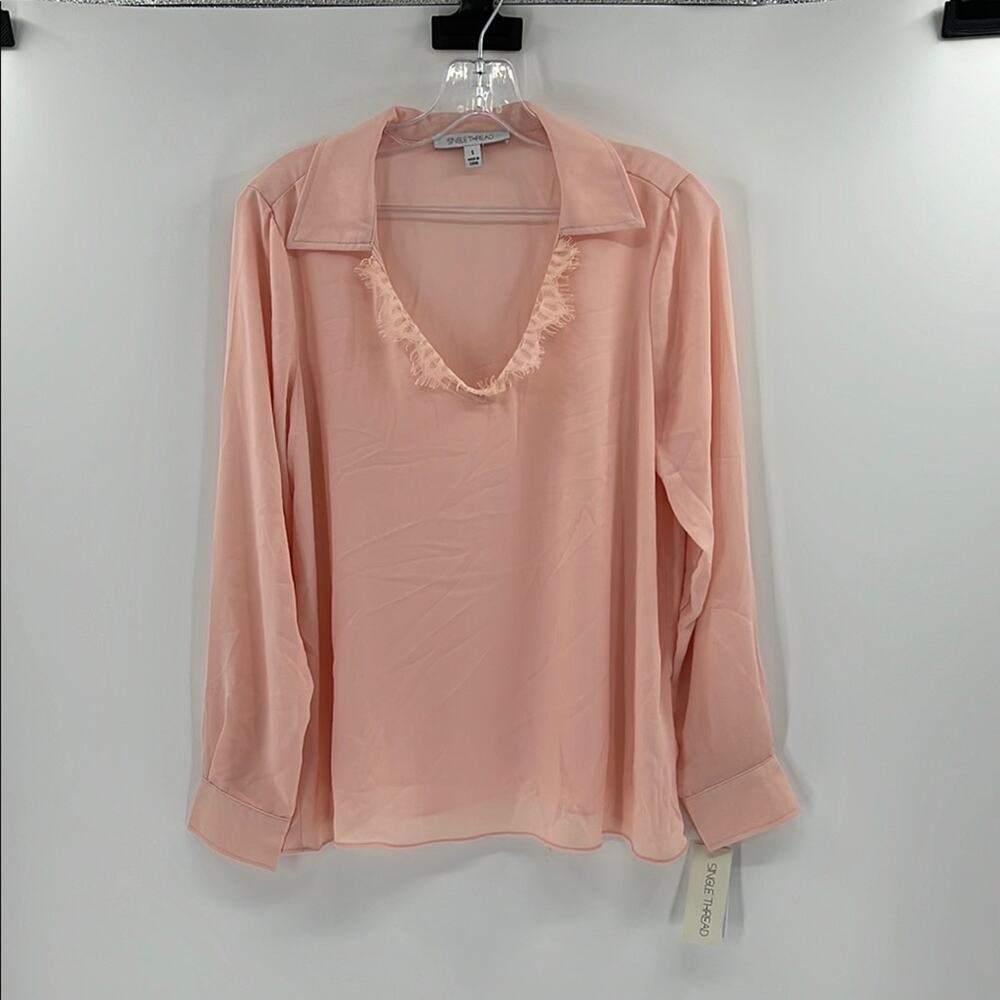 Single Thread Women's Lace Trim Blouse - Evening Sand - Small - New with tags